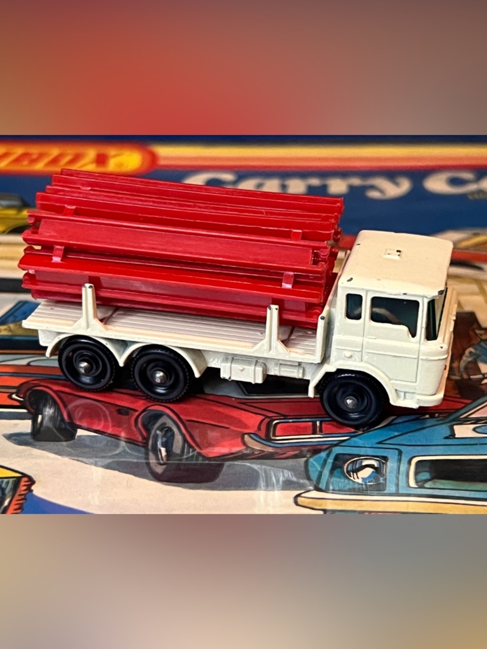 Vintage Matchbox No. 58 Girder Truck 1968 Lesney DAF Style Red Load Diecast